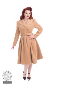 Frakke: Camel Brown, - skøn vintageinspireret frakke i lys brun str- 36 - 54